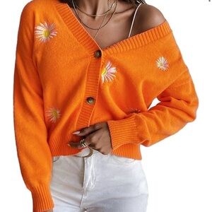 Orange Floral Women's Sweater